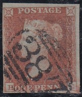 GRAN BRETAGNA    1845   1p RED  VFU HG CANCELLED NUMBER 387 OF HUDDERSFIELD - Used Stamps