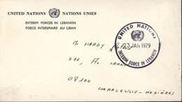 United Nations Interim Forces In Lebanon Cachet United Nations 23 1 1979 FM Casque Bleus Des Nations Unies Au Liban - Liban