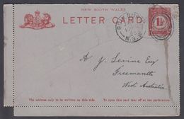 1895. NEW SOUTH WALES AUSTRALIA  1½ PENNY LETTER CARD To Freemantle, West Australia .... () - JF311588 - Covers & Documents