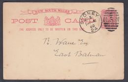 1900. NEW SOUTH WALES AUSTRALIA  1d PENNY POST CARD To East Bahman.  SYDNEY MR 31 00 ... () - JF311591 - Briefe U. Dokumente