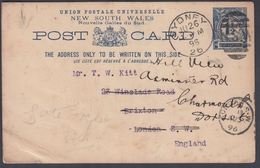 1896. NEW SOUTH WALES AUSTRALIA  1d PENNY POST CARD UPU To England.  SYDNEY JU 26 96.... () - JF311594 - Lettres & Documents
