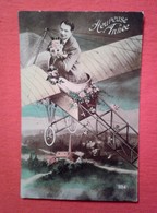 CPA Fantaisie Avion - Homme - Paysage  -  Heureuse Année - Hommes