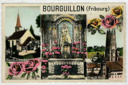 C.P.  PICCOLA   BOURGUILLON (FRIBOURG)  CHAPELLE  DE NOTRE DAME   TOUR ST. NICOLAS     2 SCAN    (VIAGGIATA) - Chapelle