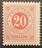 SVERIGE SWEDEN SUEDE ,1886  Yvert No 35 , 20  O Rouge Cor Au Verso, Neuf * MH, TB Cote 125 Euros - Unused Stamps