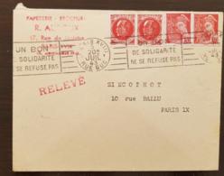 FRANCE  Yvert N°506 X2+547x2. Cachet Paris. 20/07/43. Griffe RELEVE (un Bon De Solidarite Ne Se Refuse Pas) - Covers & Documents