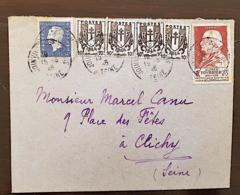FRANCE Yvert N°670 X4+686+748. Cachet Joinville. 15/06/46. Affranchissement Composé - Storia Postale