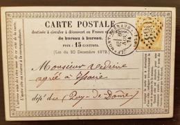 FRANCE N°55 Sur Carte De 1874. GC 1053 De Clermont Ferrand Pour Issoire - 1849-1876: Classic Period