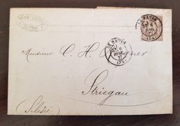 FRANCE N° 69 N Sous B Sur Lettre 1877. Cachet A Date Du Havre Pour Striegau En Silesie - 1849-1876: Classic Period