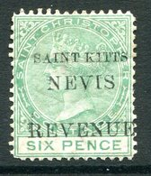 St Kitts & Nevis 1886 QV - Revenue - 6d Green HM (Barefoot 6) - St.Christopher-Nevis-Anguilla (...-1980)