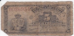 BILLETE DEL BANCO ESPAÑOL EN CUBA DE 5 CENTAVOS DEL AÑO 1896 (BANKNOTE) - Cuba
