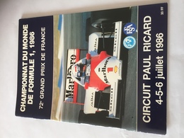 Programme OFFICIEL  Grand Prix De France F1 1986 - Automovilismo - F1