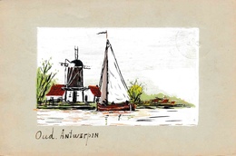 Oud Antwerpen Postée De Hulst Molen Bateau Dessin Aquarelle à La Main - Antwerpen