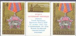 1968. USSR/Russia, 51st Anniv. Of October Revolution, The Order, 2v With 1 Label, Mint/** - Neufs