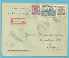 420+711+764 Op Brief ADMINISTRATION DE VILLE DE MONS , AANGETEKEND (Recommande) Stempel MONS 1 (VK) - 1948 Export
