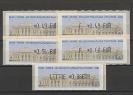 FRANCE - 5 VIGNETTES 0,49€, E. 0,49€, 0,54€, 0,60€ ET 0,86€ - PARIS - VIENNE - 60EME SALON PHILATELIQUE D'AUTOMNE 2006 - 1999-2009 Illustrated Franking Labels