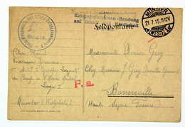 Feldpostkarte 1915 Prisonnier, Münster --> Bonneville, Retardée (timbre F.a. Rouge) - Kriegsmarken