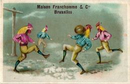 4 Cards C1880 Anthropomorph Dressed Chicken Cock Rooster Chromo Litho ART 12cm X 7,6cm Snow Ice Sledge Slee Football - Sports D'hiver