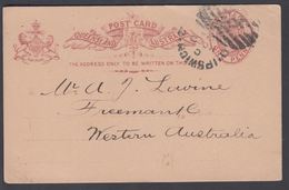 1894. QUEENSLAND AUSTRALIA  ONE PENNY POST CARD VICTORIA To Freemantle, Western Austr... () - JF321603 - Storia Postale