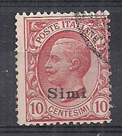 COLONIE ITALIANE 1912 EGEO SIMI SOPRASTAMPATO SASS. 3 USATO VF - Egée (Simi)