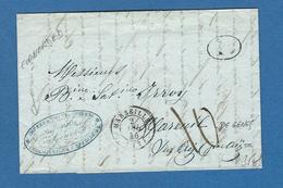 BOUCHES DU RHONE MARSEILLE  ACHEMINEUR 1868 Pour GENES - Maritime Post