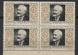 France Vignette Bloc De 4 Timbres Contre La Tuberculose 1934  Calmette  Neufs  * * TB   - Tegen Tuberculose