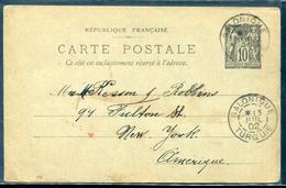 LEVANT - CP 10c. NOIR TYPE SAGE, OBL. SALONIQUE LE 13/7/1902 POUR NEW YORK - TB - Lettres & Documents