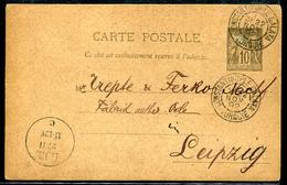 LEVANT - CP 10c. NOIR TYPE SAGE, OBL. CONSTANTINOPLE GALATA LE 22/11/1892 POUR LEIPZIG - TB - Storia Postale