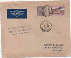 1938 - ENVELOPPE PAR AVION Avec CACHET "1er SERVICE POSTAL AERIEN DIRECT TUNIS CASABLANCA DANS LA JOURNEE" - Brieven En Documenten