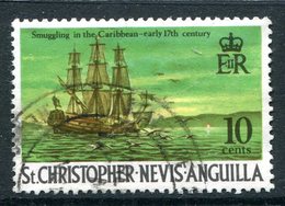 St Kitts, Nevis & Anguilla 1970-74 Pirates - 10c Smuggler's Ship Used (SG 213) - St.Cristopher-Nevis & Anguilla (...-1980)