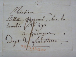 Lettre De Bruxelles AN 10 Pour Quimper, Cachet Rouge Bruxelles, Port 9 - 1794-1814 (Periodo Francese)