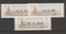 FRANCE - 3 VIGNETTES 0,51€, 0,56€ ET 0,90€ - LE SALON DU TIMBRE PARIS 2010 - 2010-... Illustrated Franking Labels