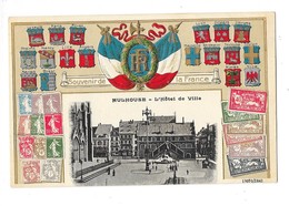 MULHOUSE (68) Souvenir De La France Carte Gaufrée Blasons Timbres Postes - Mulhouse