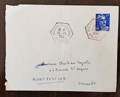 FRANCE, Yvert 886 Seul Sur Lettre Cachet Perlé DOSSENHEIM Pour Montpellier 1954 - 1921-1960: Moderne