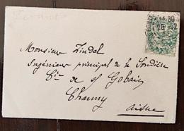 FRANCE, Lettre, Cover : Type Blanc Sur Lettre. Tarif 5 Cts Pour La France à CHARNY 26/12/1906 - Storia Postale