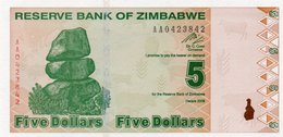 ZIMBABWE 5 DOLLARS 2009  P-93  UNC Prefix AA - Simbabwe