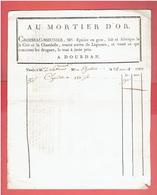 FACTURE AOUT 1792 AU MORTIER D OR A DOURDAN M. CROISEAU MEUNIER EPICIER CIRE CHANDELLE LIQUEUR POUR LE NASSOUR CHARTRES - ... - 1799