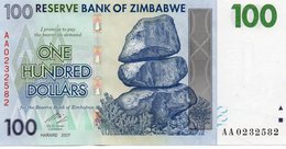 ZIMBABWE 100 DOLLARS 2007  P-69   UNC  PREFIX  AA - Zimbabwe