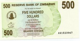 ZIMBABWE 500 DOLLARS 2006  P-43   UNC  PREFIX  AG - Simbabwe