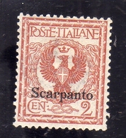 COLONIE ITALIANE EGEO 1912 SCARPANTO SOPRASTAMPATO D'ITALIA ITALY OVERPRINTED CENT. 2 CENTESIMI MNH BEN CENTRATO - Egée (Scarpanto)