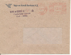 Turkey Bank Cover With Meter Cancel Ulus Ankara 2-2-1990 Yapi Ve Kredi Bankasi A.S.) - Briefe U. Dokumente