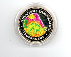 GUINEE REP. EQUATORIAAL 7000 FRANC 1993 ZILVER PROOF COLOURED JURASSIC PARK STEGOSAURUS DAMAGE ONLY ON CAPSEL - Guinea