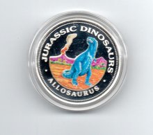 GUINEE REP. EQUATORIAAL 7000 FRANC 1993 ZILVER PROOF COLOURED JURASSIC PARK ALLOSAURUS DAMAGE ONLY ON CAPSEL - Guinee