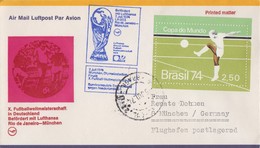 Enveloppe  BRESIL   Bloc  Feuillet   Coupe  Du   Monde  De  Football   MUNICH   1974 - 1974 – West Germany