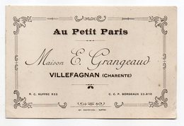 Carte De Visite -- " Au Petit Paris "--Maison E. Grangeaud -- à Villefagnan - 16 --  Charente.....à Saisir - Cartoncini Da Visita