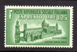 ITALIA REGNO ITALY KINGDOM REPUBBLICA SOCIALE RSI 1944 ESPRESSO SPECIAL DELIVERY RSI DUOMO DI PALERMO LIRE 1,25 MNH - Poste Exprèsse