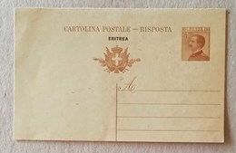 Cartolina Postale Risposta 10.1927 25 C. 30 Mill. 26A Sovrastampa "Eritrea" - Non Viaggiata - Interi Postali