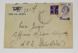 Lettera Per Via Aerea Da Firenze Per Officina Militare Avanzata Addis Abeba - 28/01/1937 - Marcophilie (Avions)