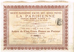 Sté Parisienne D'Actes Sous Seings Privés - La Parisienne -Charles Bonnin, Plantin & Cie -Sté En Commandite Par Actions - Autres & Non Classés
