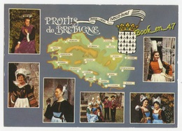 {38915} Profils De Bretagne , Carte Et Multivues ; Folklore , Diverses Tenues - Cartes Géographiques