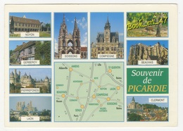 {38931} Souvenir De Picardie Carte Et Multivues ; Noyon , Beauvais , Clermont , Gerberoy , Pierrefonds , Laon , Soissons - Cartes Géographiques